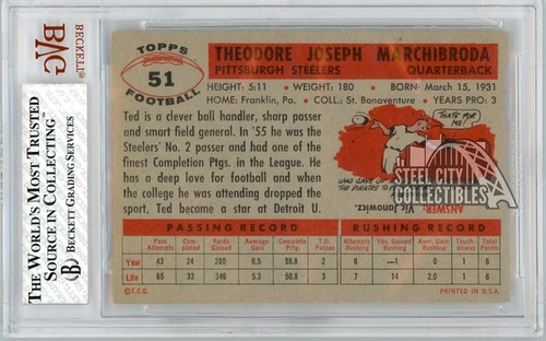 Ted Marchibroda 1956 Topps Football Card #51 BVG 8 - Picture 2 of 2
