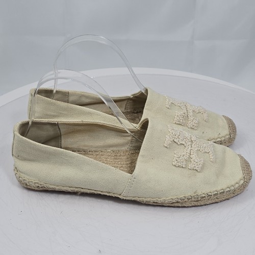 Tory Burch Damenschuhe 9 cremefarbene Weston Logo-Flats/Espadrilles Canvas-Slipper - Bild 2 von 20