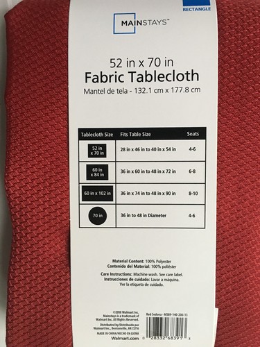 52x70 Rectangle Christmas Holiday Red Fabric Tablecloth 100% Polyester Mainstays - Picture 3 of 5
