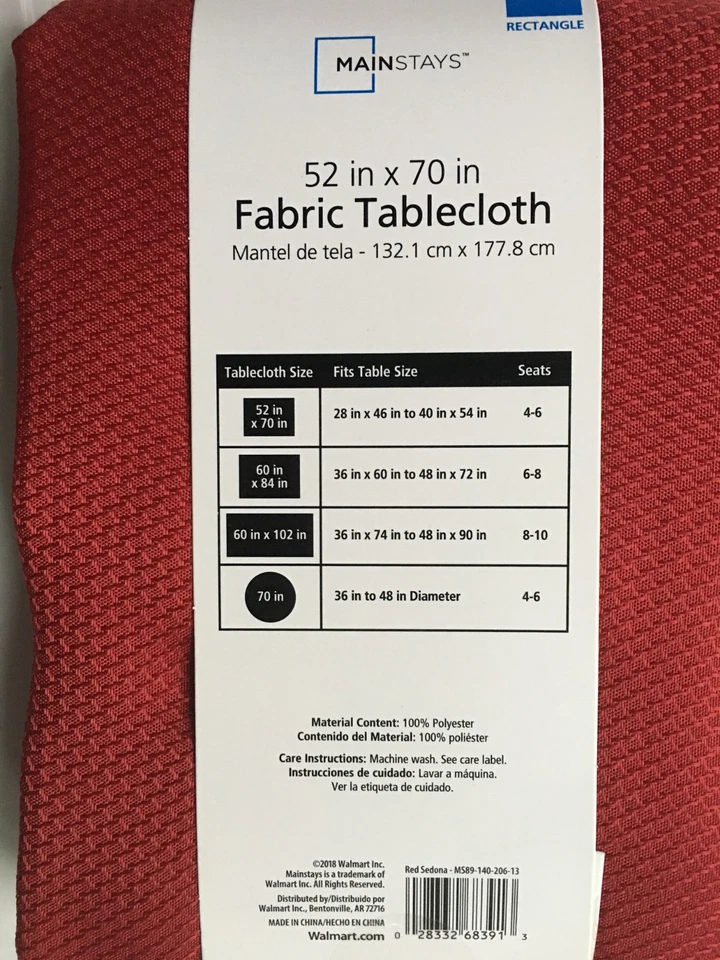 52x70 Rectangle Christmas Holiday Red Fabric Tablecloth 100% Polyester Mainstays - Image 3 of 4