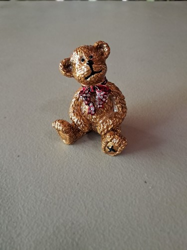 Swarovski Crystal Enameled Teddy Bear Trinket Box w/ Red Bow - Picture 2 of 16