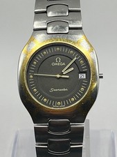OMEGA Seamaster Polaris 1455/448 Quartz Watch Gray Dial Gold Bezel Date