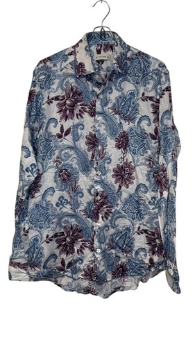 ETRO Camicia Uomo Abito Vintage Manica Lunga Floreale Stampa Paisley Bottoni Taglia 39