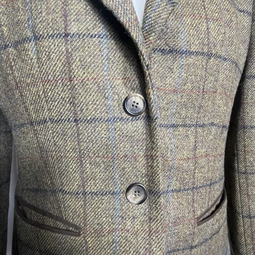 Barbour Tweed Sporting Jacket Womens 16 Brown Green Check Wool Country Blazer - Picture 4 of 8