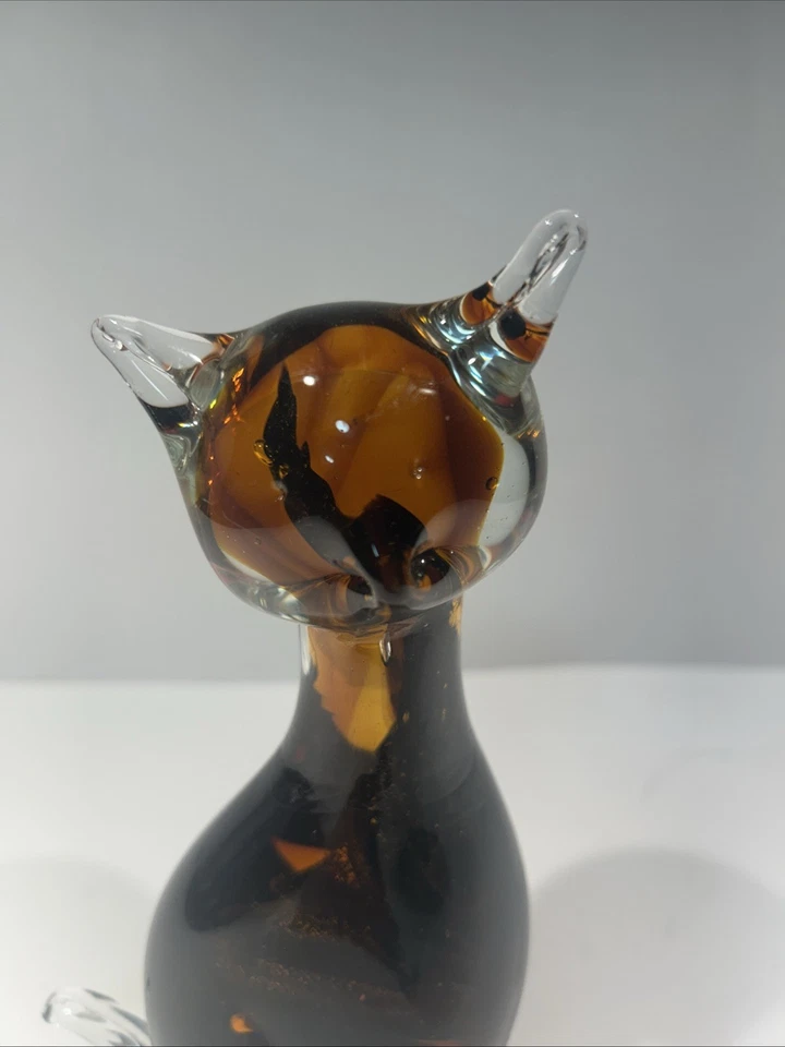 Estatuilla ámbar soplado vidrio raro peso papel gato Murano vintage Foto 2 de 4