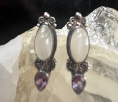 Sajen Sterling Silver Moonstone And Amethyst Earrings