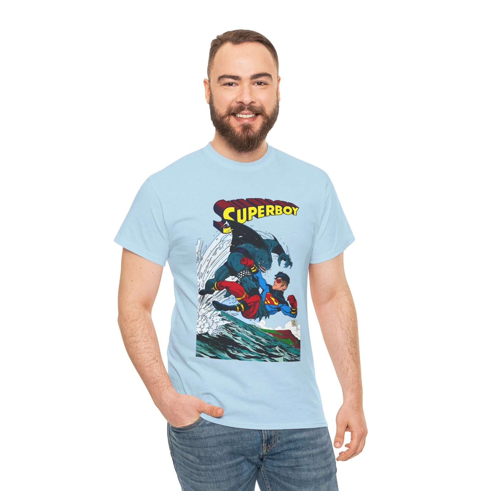 Superboy Vs King Shark T-Shirt - Tom Grummett Art - Superman Family - DC Comics