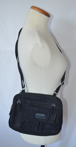 MultiSac Triple Zip kleine Umhängetasche Handtasche schwarz Organizer Tasche Nylon