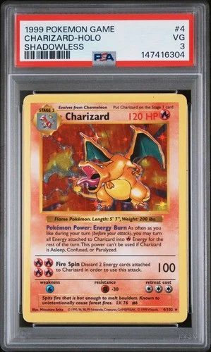 1999 Pokemon Game Charizard-Holo #4 Shadowless PSA 3 WZ012