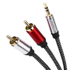 Nanxudyj 3.5mm to 2RCA Audio Cable 15ft Aux RCA Y 15ft/5M, Dark grey weave
