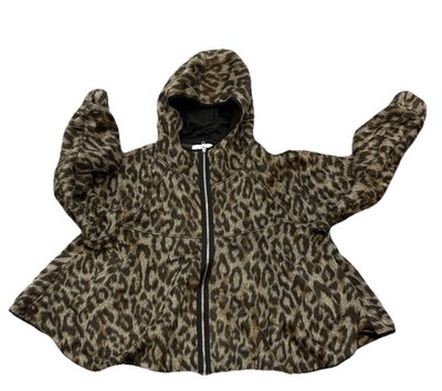 Designer Hache Made in Italy Leopard Print Wool Blend Hooded Jacket Cotton Lined