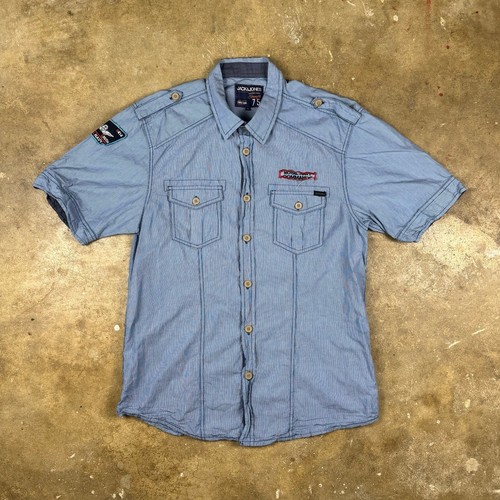 Jack & Jones Airborne Hitch Shirt Men’s XL Royal Navy Military Patches Blue