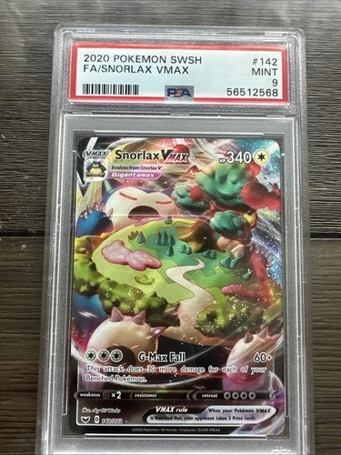 2020 Pokemon Snorlax VMAX 142/202 Sword & Shield Holo PSA 9 Full Art
