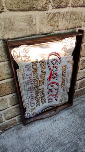 Vintage COCA COLA Spiegel lindert Müdigkeit Bar Tablett antik Elixier 5 ¢ Schild - Bild 4 von 10