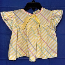 Vintage 80  s Yellow and White Plaid Button Back Top Baby Girl Size 12 Month 85