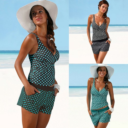 Women Sporty Tankini Set with Boy Shorts Swimwear Swimsuit Bathing Suit Bikini~ - Picture 9 of 20