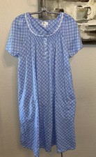 Aria Short Sleeve Scoop Neck Lace Trim Nightgown Light Blue Geo Print Size M