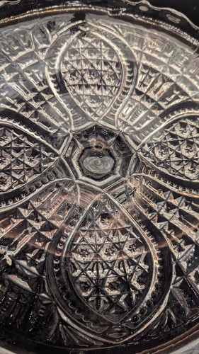 Antike U.S. Glass Co. „Loop & Fan“ Presskristall Kompott Standfuß, 9′′ um 1900 - Bild 9 von 17