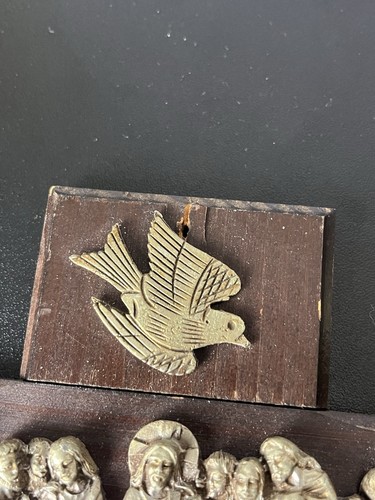 Vintage Metal Wood Cross Crucifix Wall Hanging Religious Last Supper Cup Dove - Picture 2 of 7