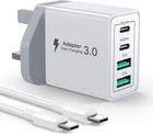 USB C Plug Fast Charge, 40W 4-Port PD Charger Plug Fast Charging UK with 6FT/2M