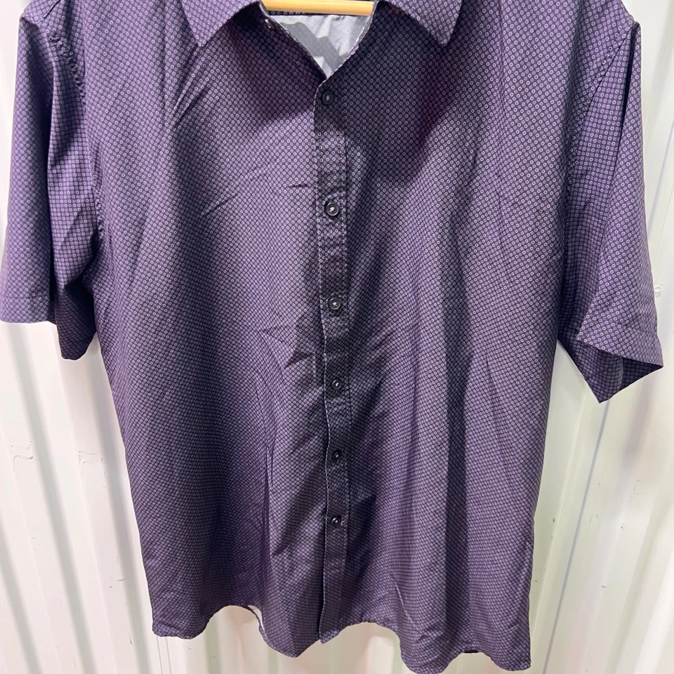 Rugby University Mens Stretch Pattern Purple Black Button Up Shirt XL - Image 2 of 4