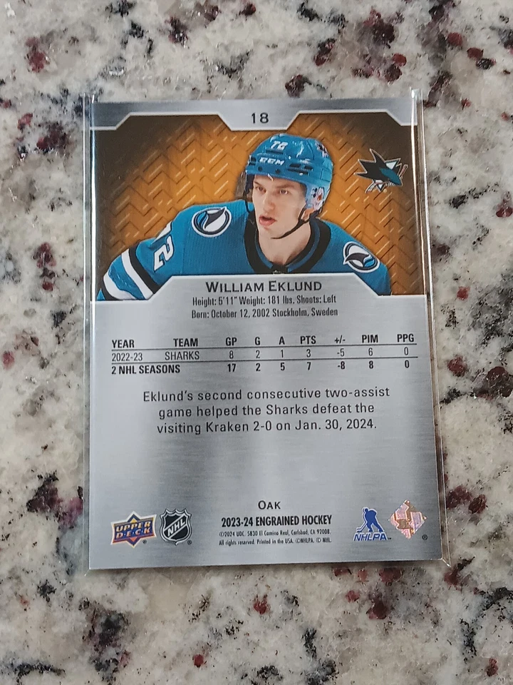 2023-24 Upper Deck Engrained Hockey William Eklund Oak /349 San Jose Sharks - Image 2 of 2