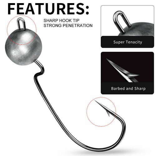 20*Fishing Offset Hooks Lead Weighted Wide Gap Soft Lures Bait Worm Pike Perch - Picture 3 of 13