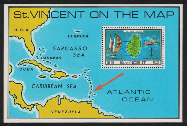 St. Vincent Sailing Airplane 'On the Map' MS 1980 MNH SG#MS655 St. Vincent Sailing Airplane 'On the Map' MS 1980 MNH SG#MS655
