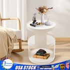2-Tier Round End Bed Side Table Coffee Sofa Table Nightstand Living Room White