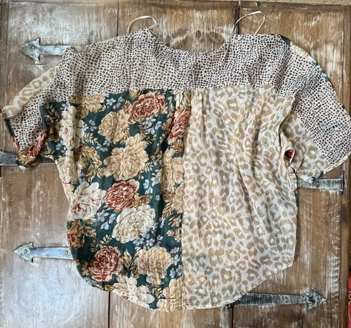 Umgee L-Floral,Animal Print Mix-Faux Wrap-Crossover Top-Dolman Sleeve Boho Tunic - Picture 13 of 18