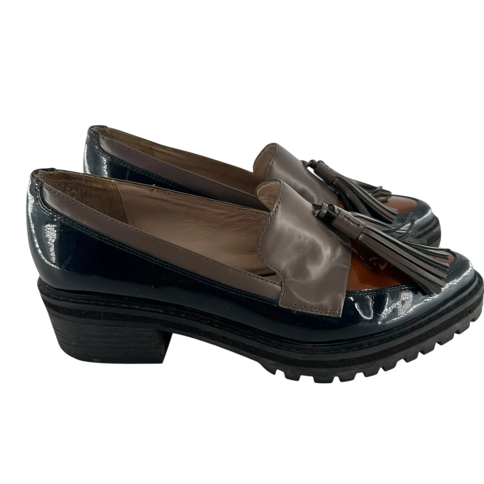 Mocassini Clarks donna 7 5M pelle blu Anniston Vale nappa punta accademia