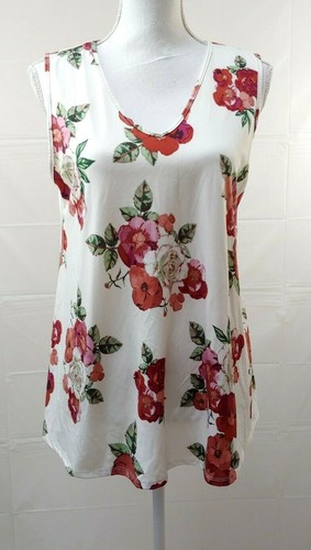 Blu Pepper Damen Top große Blumen ärmellos V-Ausschnitt Stretch weiß rot - Bild 1 von 7