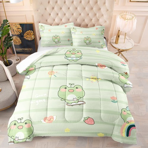 Cute Cartoon Little Frog Pattern Bedding Comforter Set for Kids Full Size Bed... - Picture 3 of 5