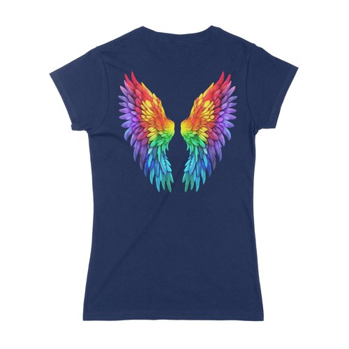 Women's Rainbow Wings Back Print T-Shirt | Angel Feathers LGBTQ Pride Gift - Picture 6 of 13
