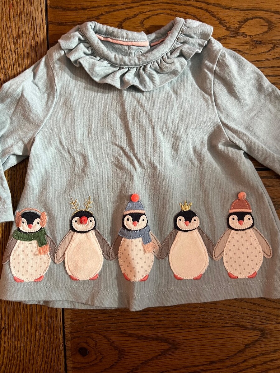 Mini Baby Boden Festive Penguin Playset Christmas Top & Leggings Size 0-3  Months