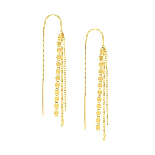 14K Solid Yellow Gold Multi Chain Dangle Threader Earrings Pull On - Picture 1 of 1
