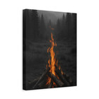 Campfire in Misty Forest – Canvas Wall Art | Rustic Nature Print | Moody Minimal