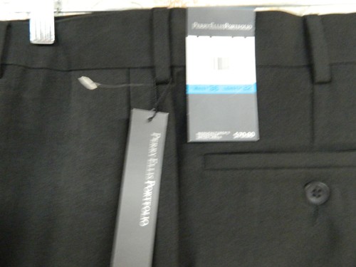 PANTALONES DELANTEROS PLANOS POLIÉSTER NEGROS NUEVOS CON ETIQUETAS PERRY ELLIS PORTAFOLIO 36X31.5 LEER - Imagen 2 de 5