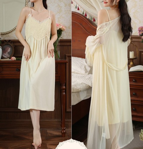 Mujer Pijama Algodón Bandolera Vestido Acolchado Malla Encaje Ropa de Salón 161201 2 un. - Imagen 7 de 32