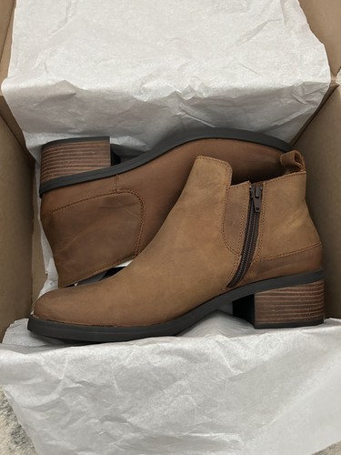 Clarks Memi Damen-Stiefeletten Größe 11 M Reißverschluss Leder braun Blockabsatz neu - Bild 2 von 8