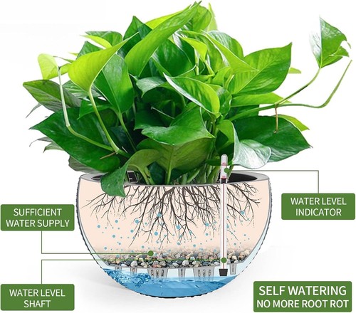 New- 13.5 Inch Large Self Watering Hanging Planters Indoor Outdoor, Thic - Picture 2 of 6