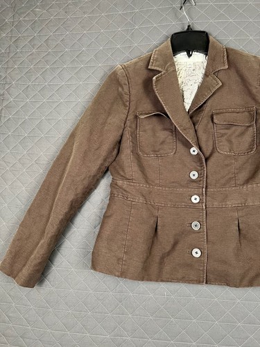 Chaqueta de mezclilla Banana Republic para mujer 8 marrón abotonada mangas largas solapa de muesca - Imagen 7 de 18