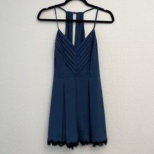 BCBGGENERATION Lace Trim Open Back Romper In Oxford Blue Size 4