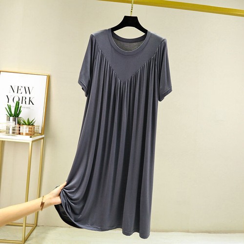 Women Short Sleeve Modal Cotton Nightgown Sexy Sleep Dress Casual Sleepwear - Picture 12 of 21