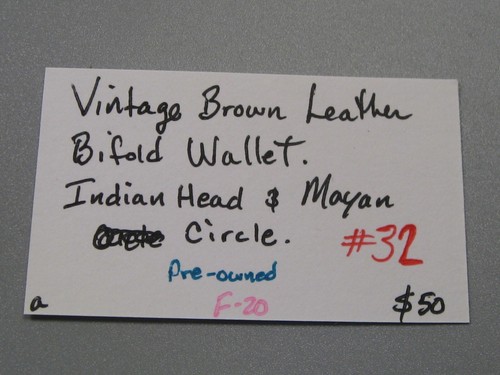 Vintage Brown Leather Bifold Wallet Indian Head & Mayan Circle.  #32 - Picture 7 of 7