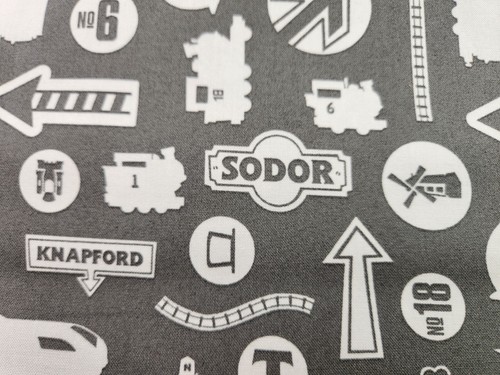 Thomas & Friends Trains Charcoal Fabric Signs Tracks Logo Full Steam Ahead BTY - Picture 2 of 4