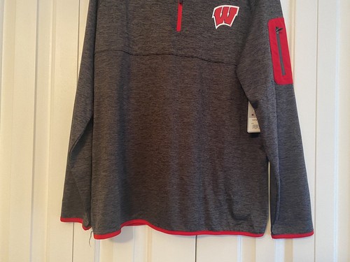 Colosseum Men's Size M Wisconsin Badgers Black+Gray Logo Quarter-Zip Shirt - Picture 3 of 7