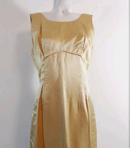 Vintage 1950s 50s 60s Dress Bombshell Cocktails Golden Yellow Sheath Column - Picture 4 of 9