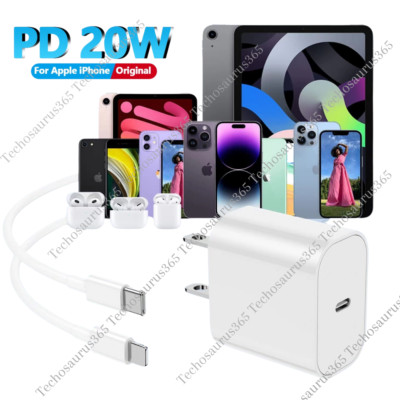20W USB-C Power Adapter PD Fast Charge Cable For iPhone 14 13 12 11 Pro Max XR 8