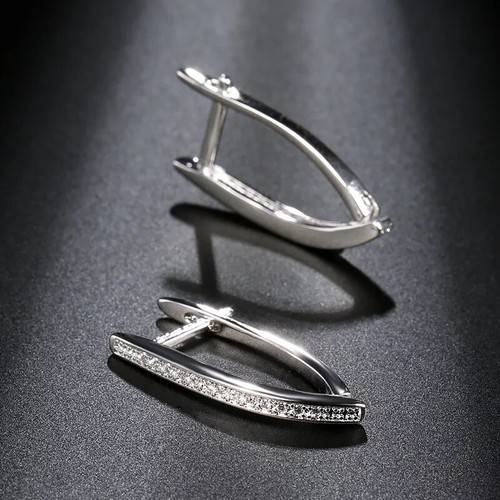ZARD V Shaped Cubic Zirconia Pavé Silver Large Hoop Earrings - Picture 5 of 6